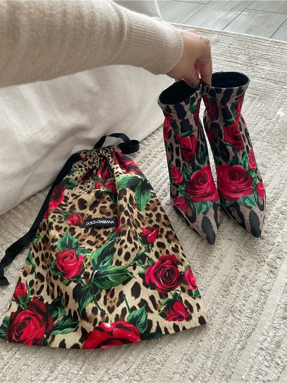DOLCE & GABBANA Leo Rose Print Sock Booties